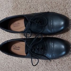 Clarks Brynn Marina Lace Up Oxford Heeled Leather Shoes 9 Black
